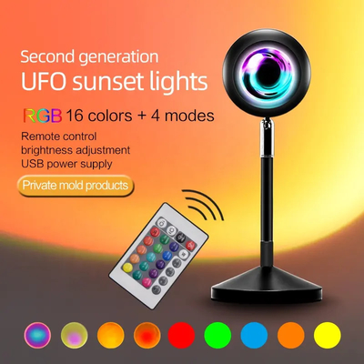 Controle remoto Fotografia moderna Mudança de cor Luz do pôr do sol USB Arco-íris lâmpadas projetor LED Projeção lâmpada de piso