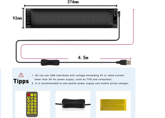16*64 Ecrã LED flexível Ecrã externo Painel à prova d'água Janela do carro LED Folha de papel