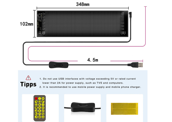 App Control LED Sign Board 20*64 Flexível USB Programável Custom Scrolling Message Sinais de carro Display Digital