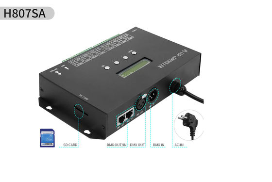 DMX512 Programável SPI Led Controller H807SA 8192 Pixels Para DMX512 WS2811 WS2812B WS2815 APA102 Led Strip