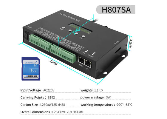 DMX512 Programável SPI Led Controller H807SA 8192 Pixels Para DMX512 WS2811 WS2812B WS2815 APA102 Led Strip