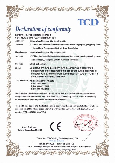 China XT-Phenson lighting Tech.,Ltd Certificações
